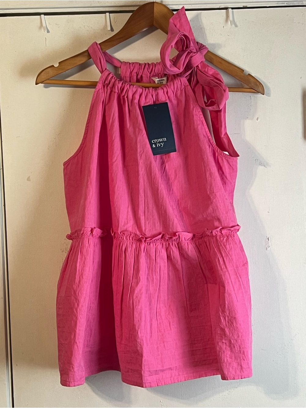 Crown & Ivy Hot Pink Tie-Shoulder Blouse